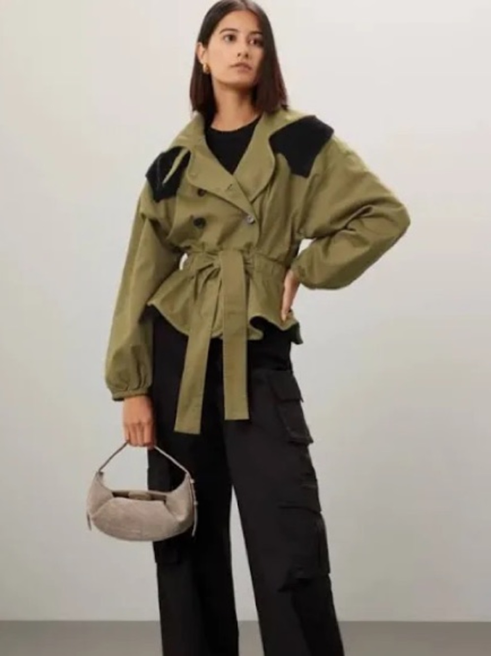 Marissa Webb Cotton peplum Jacket in army green/ black